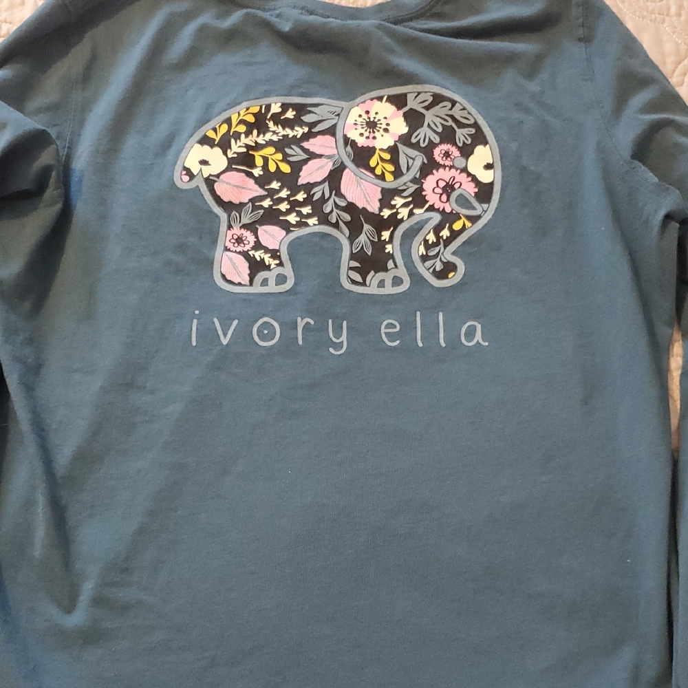 Ivory Ella Size LARGE Teal Floral Elephant Long Sleeve Tee